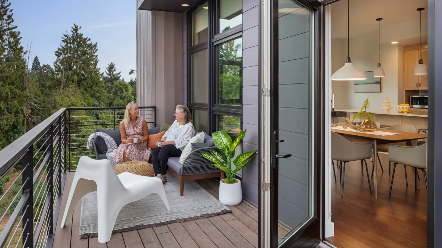 Access to outside spaces and natural light is key in the design of Schroeder Lofts and residences have decks or patios spacious enough for outdoor living.